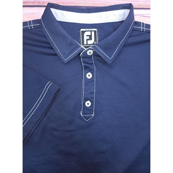 Footjoy FJ Kids Navy Blue White Stitching Polo Large - Picture 4 of 8